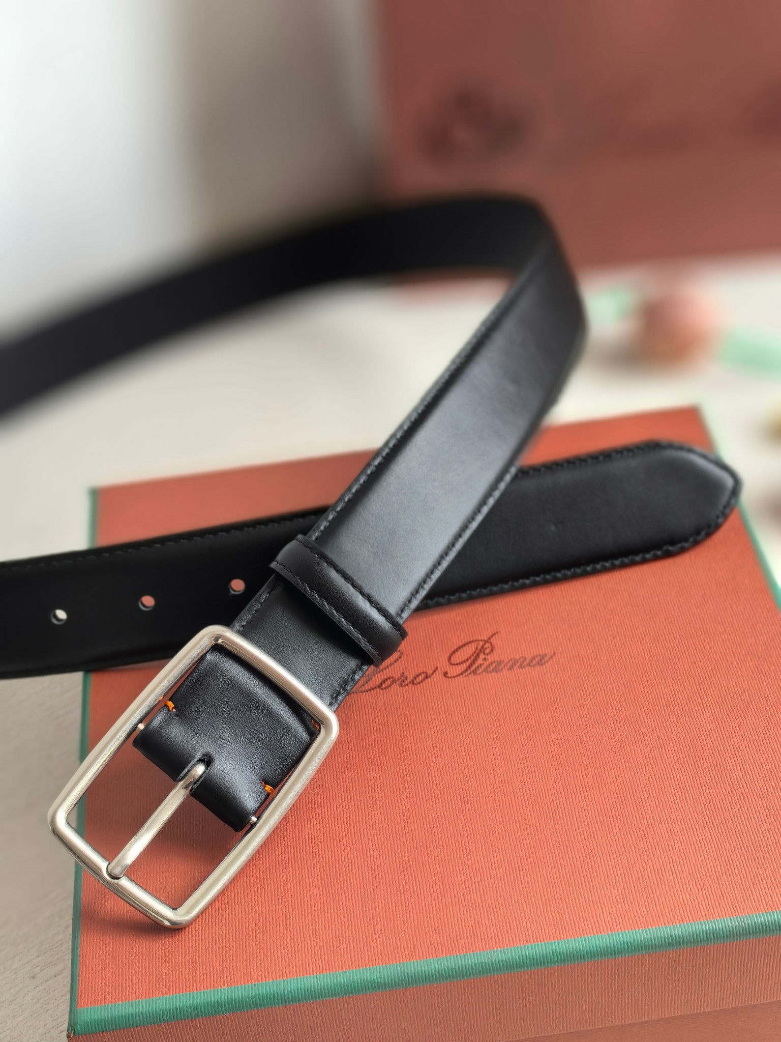 Loro Piana Men's Black Leather Belt with Silver Buckle, 3.5cm Width 7 a1742002955737 2276