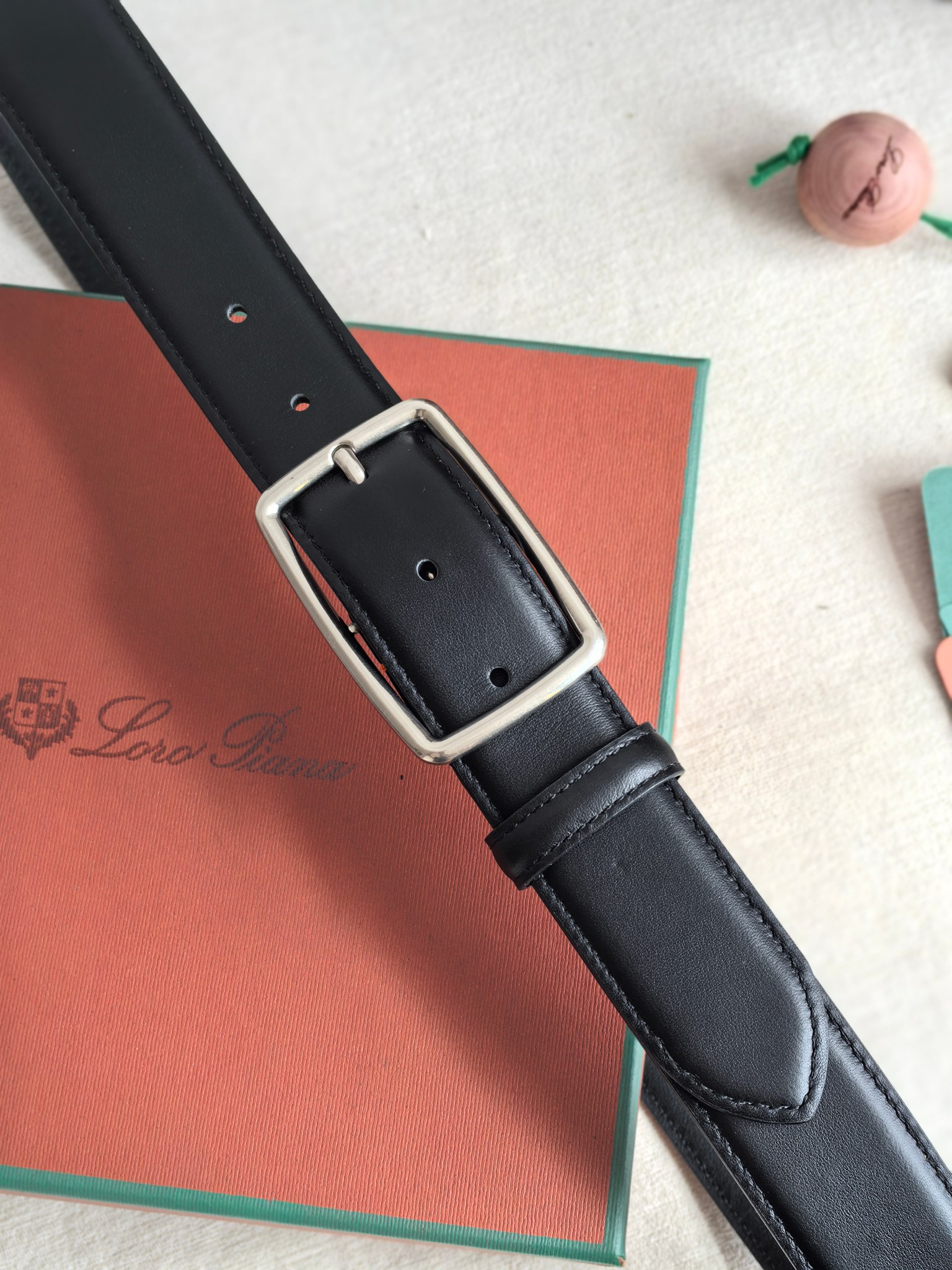 Loro Piana Men's Black Leather Belt with Silver Buckle, 3.5cm Width 6 a1742002955775 4716