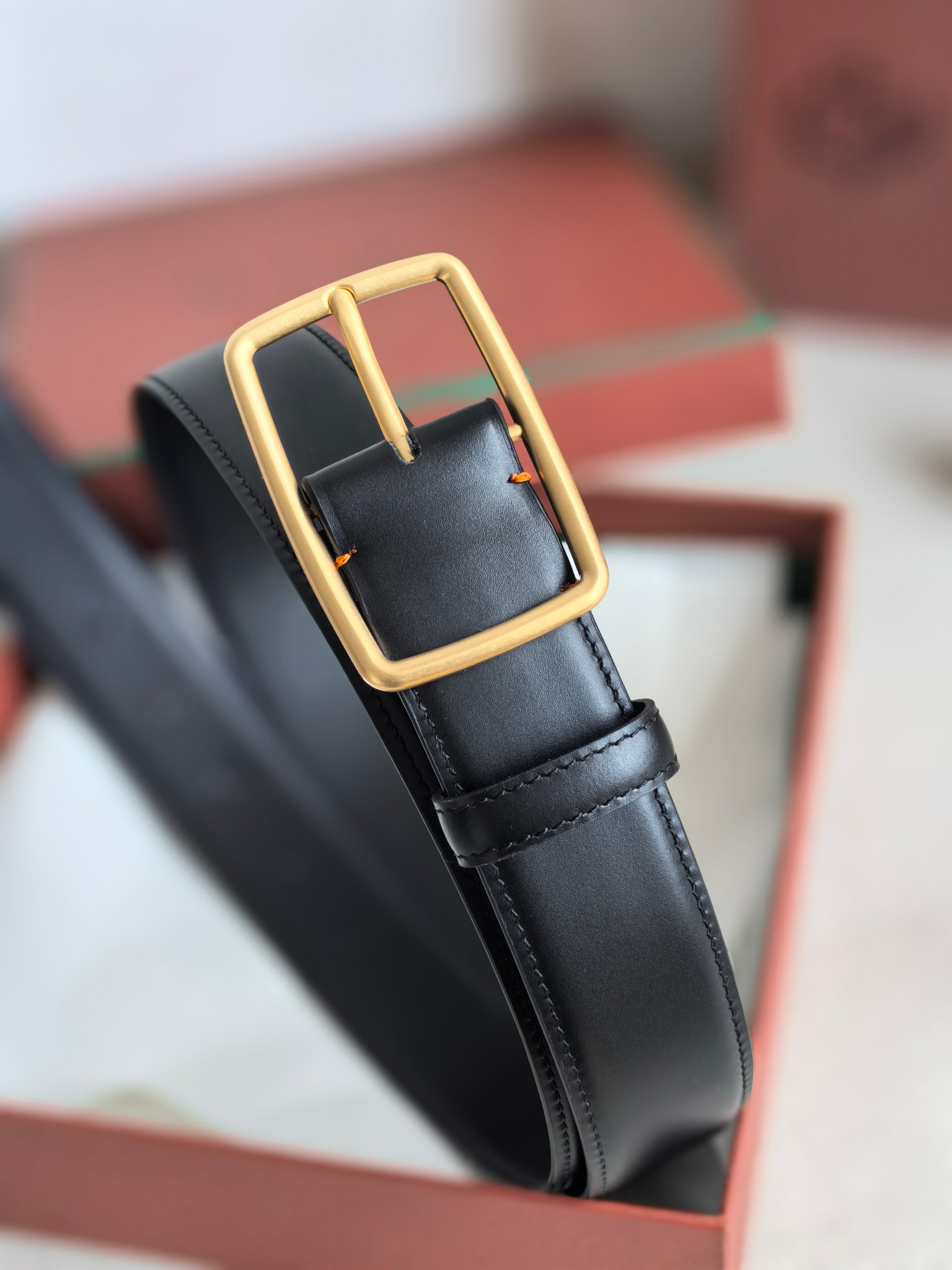 Loro Piana Men's Black Leather Belt with Gold Buckle, 3.5cm Width 3 a1742003006396 0187