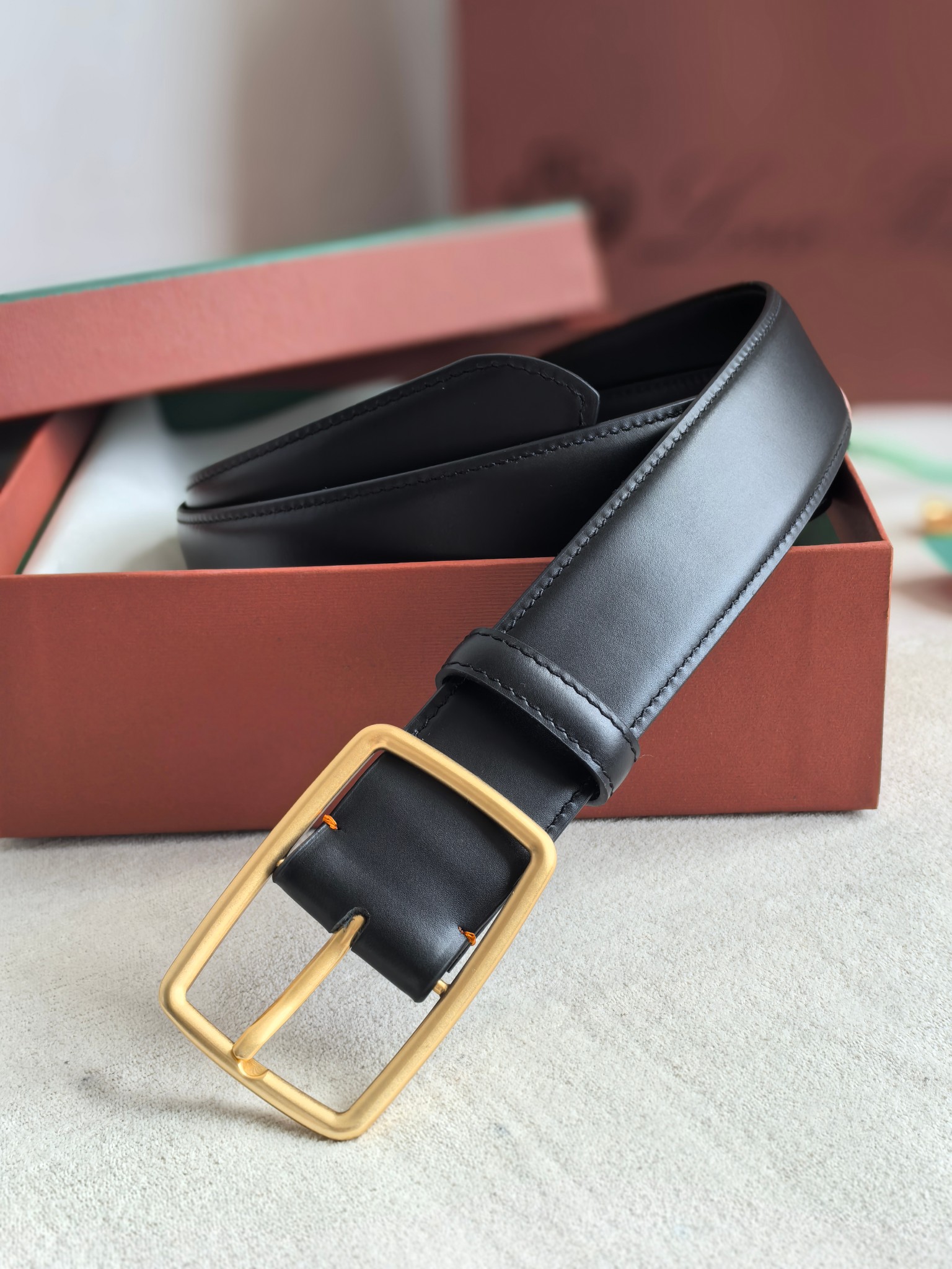 Loro Piana Men's Black Leather Belt with Gold Buckle, 3.5cm Width 4 a1742003006692 8480