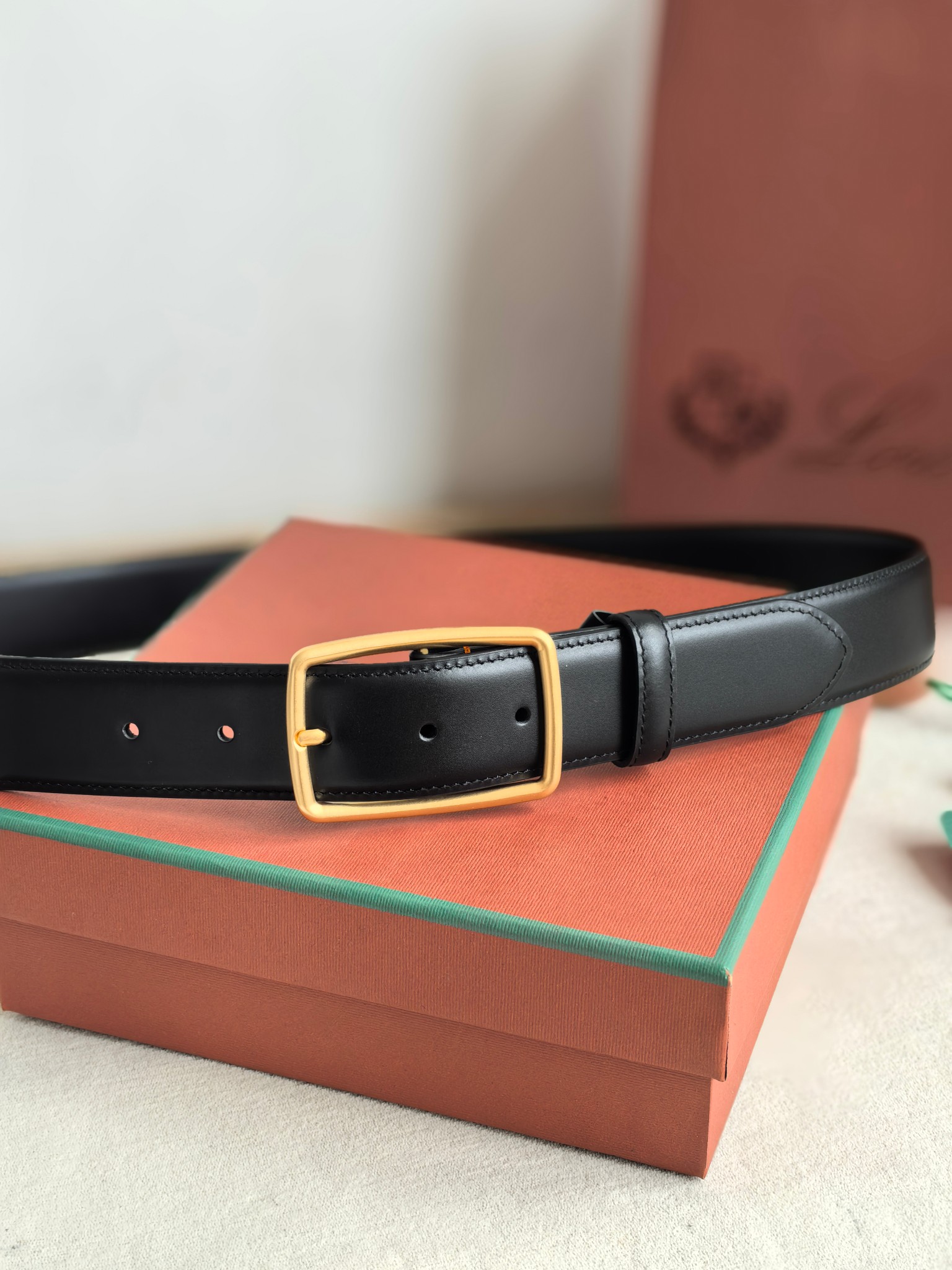 Loro Piana Men's Black Leather Belt with Gold Buckle, 3.5cm Width 6 a1742003009211 6734