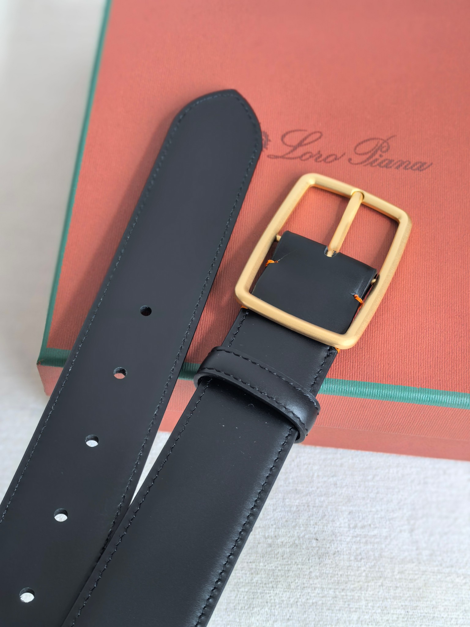 Loro Piana Men's Black Leather Belt with Gold Buckle, 3.5cm Width 8 a1742003009239 5254