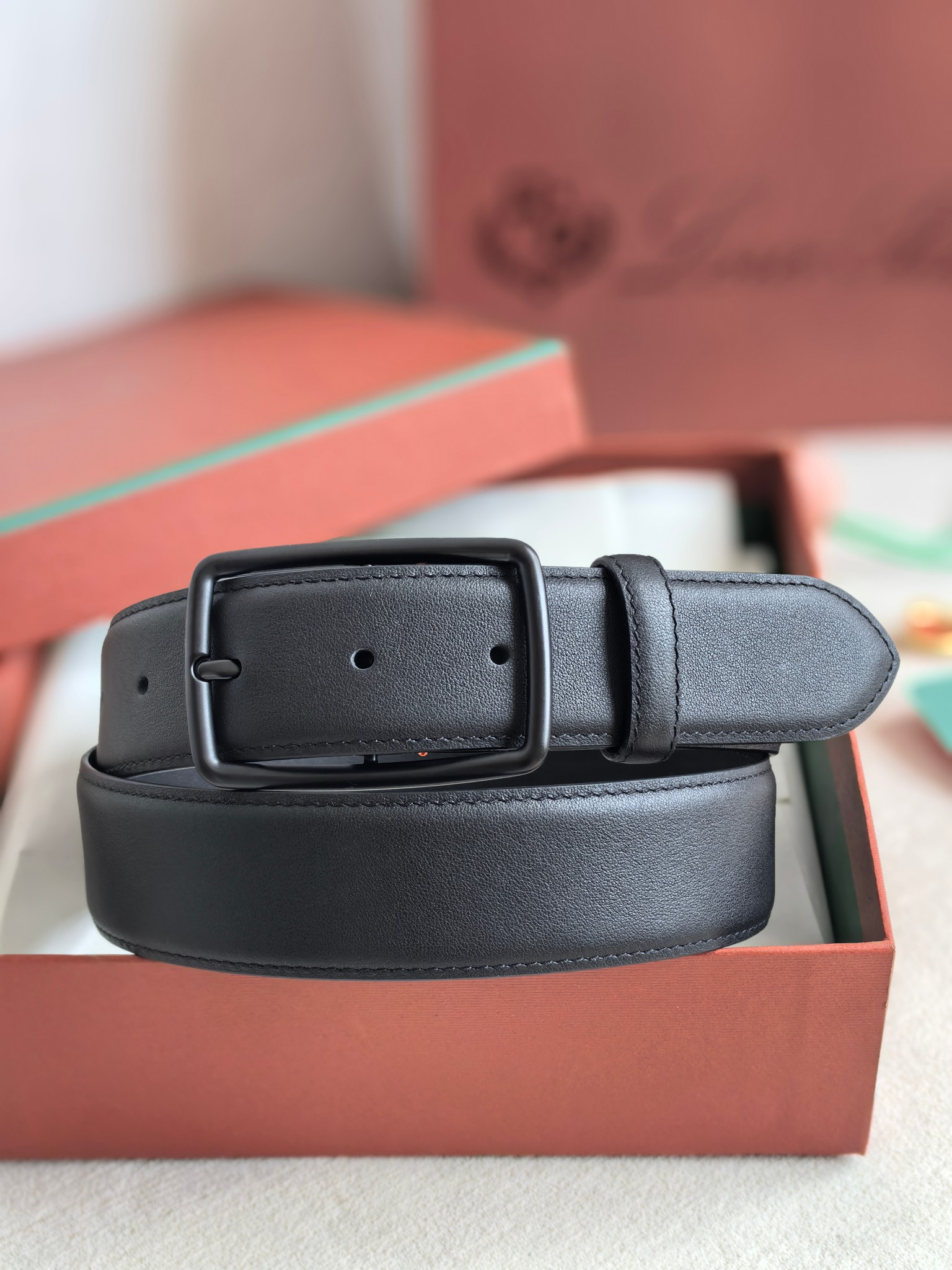Loro Piana Men's Black Leather Belt - Italian Luxury, Classic Style 2 a1742003062974 5215