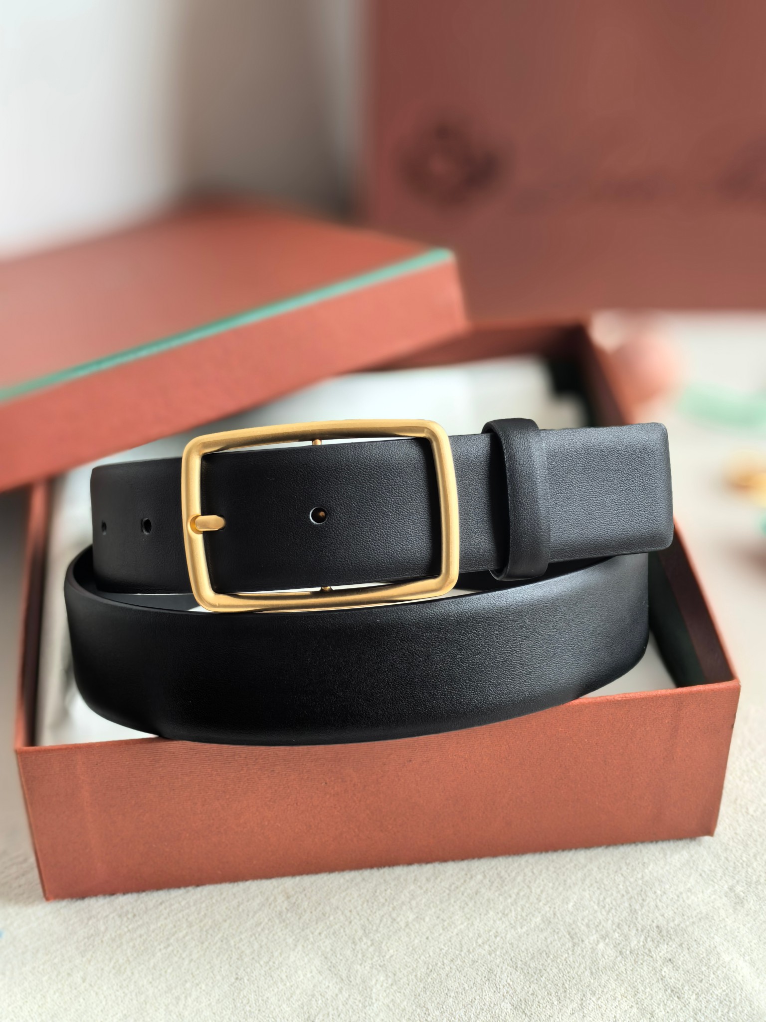 Loro Piana Men's Black Leather Belt with Gold Buckle, 3.5cm Width 3 a1742003316267 0066