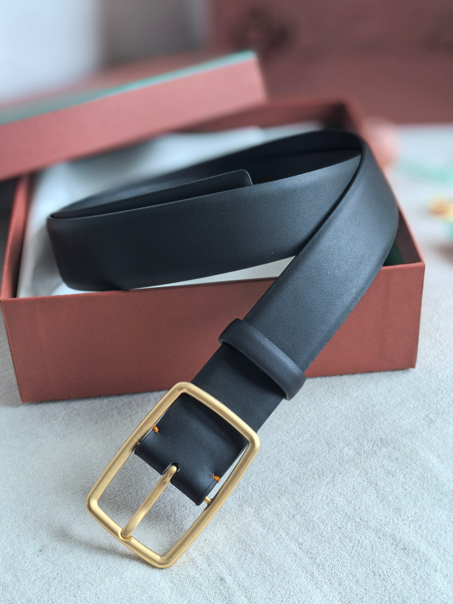 Loro Piana Men's Black Leather Belt with Gold Buckle, 3.5cm Width 5 a1742003316291 6246