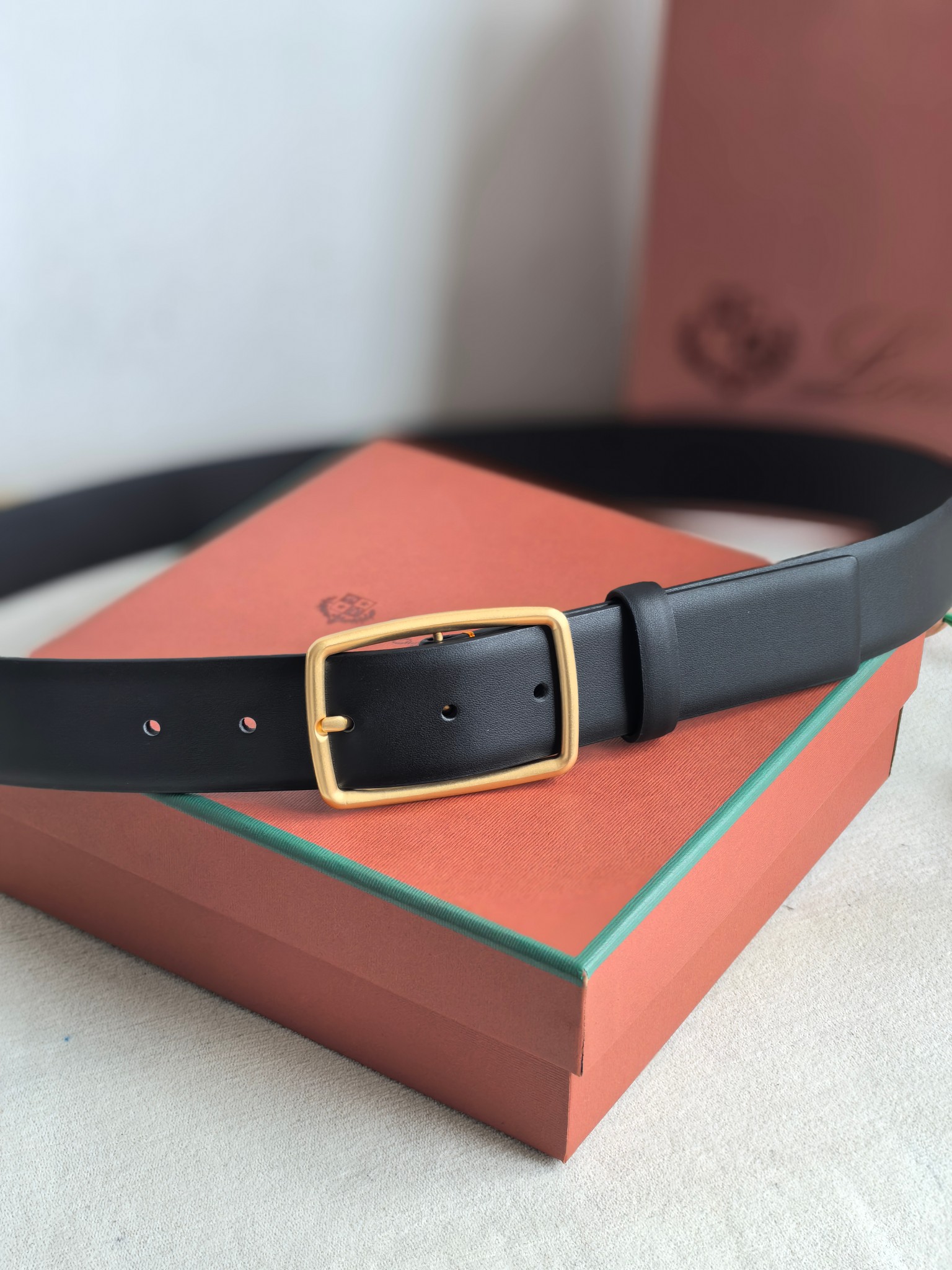 Loro Piana Men's Black Leather Belt with Gold Buckle, 3.5cm Width 7 a1742003319796 1836