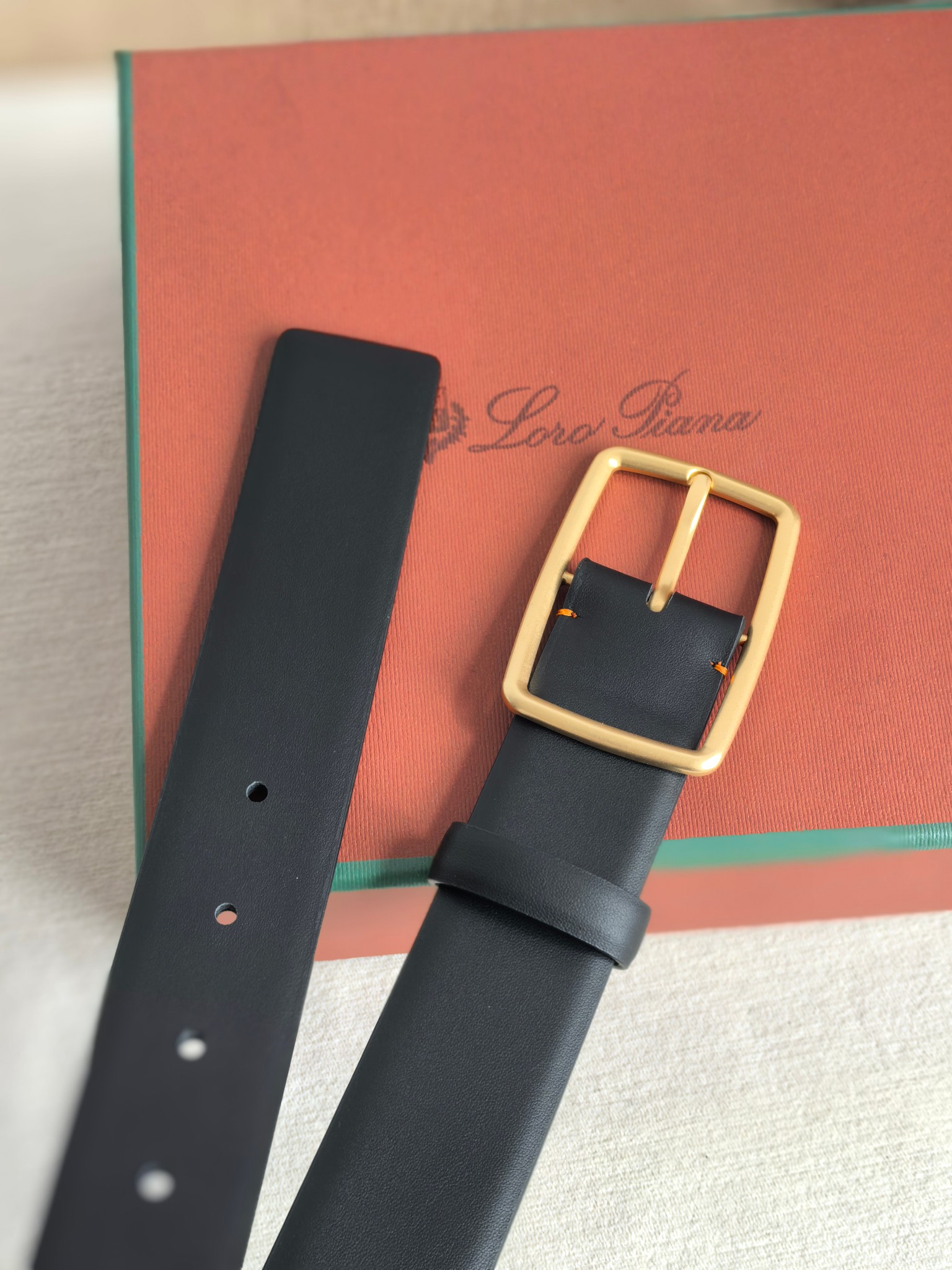 Loro Piana Men's Black Leather Belt with Gold Buckle, 3.5cm Width 9 a1742003319812 4526