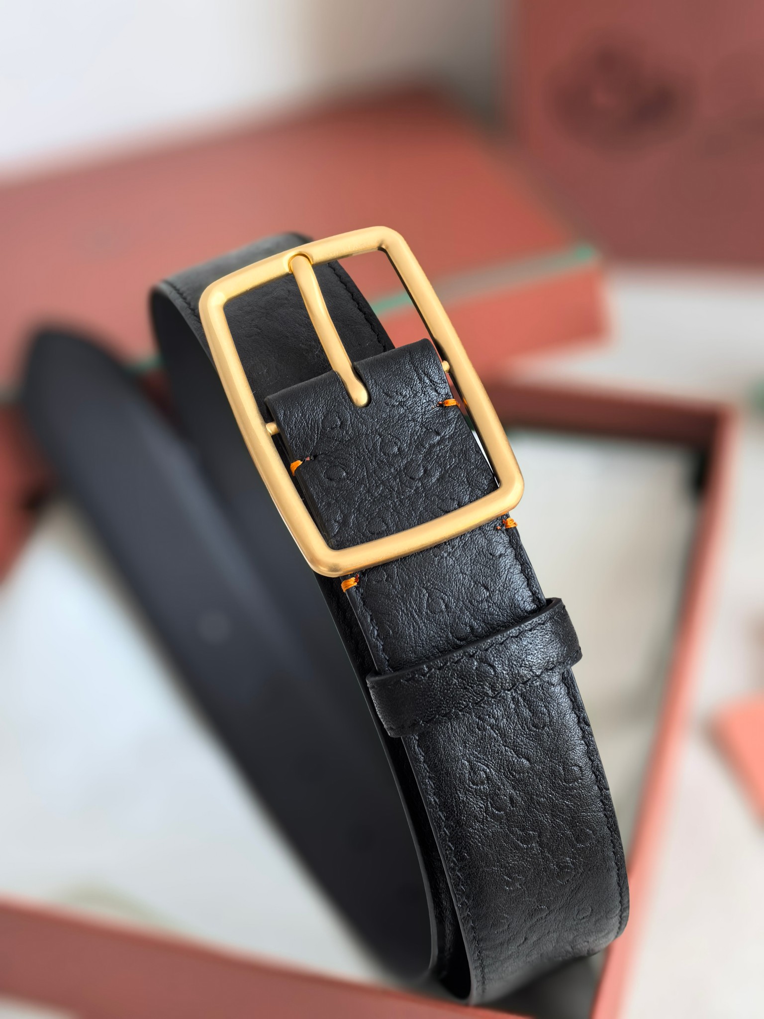 Loro Piana Men's Black Leather Belt with Gold Buckle - Premium Quality 4 a1742003627657 0577