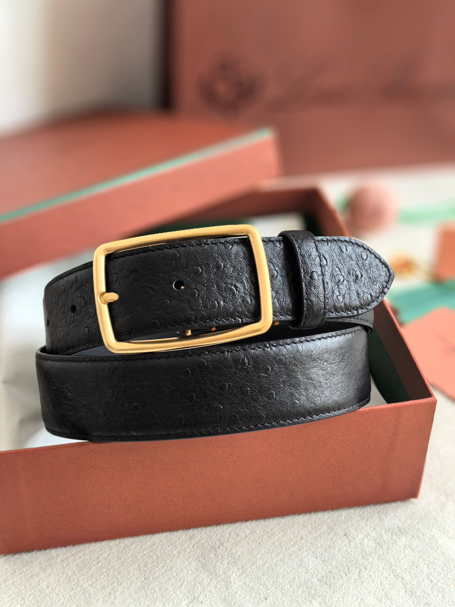 Loro Piana Men's Black Leather Belt with Gold Buckle - Premium Quality 3 a1742003627668 2653
