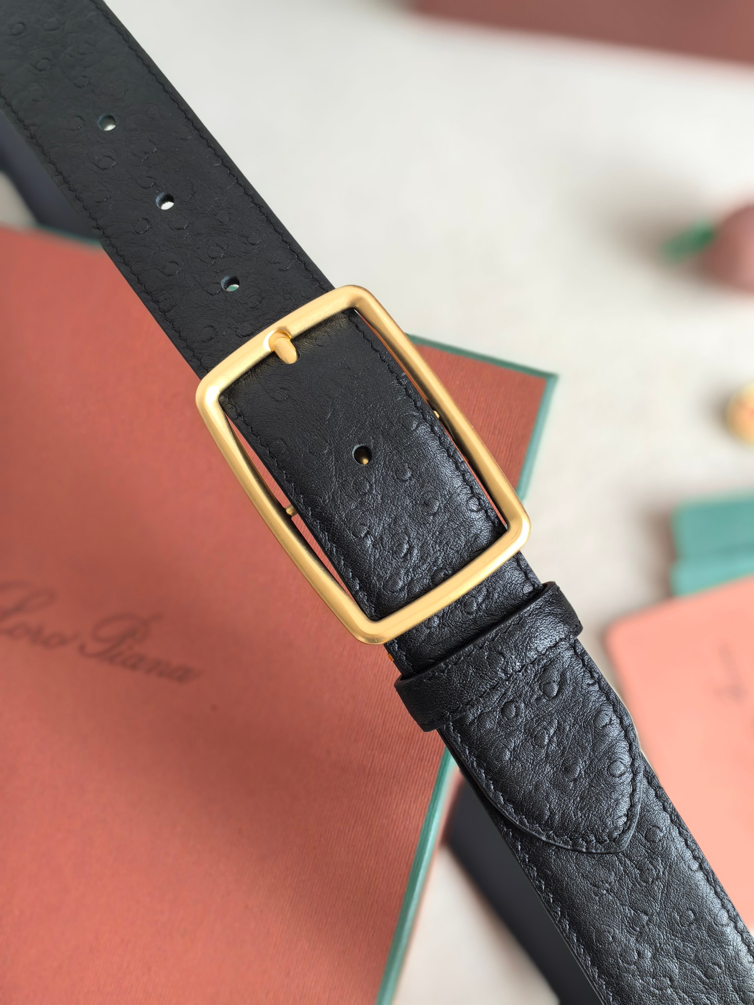 Loro Piana Men's Black Leather Belt with Gold Buckle - Premium Quality 7 a1742003631496 2536