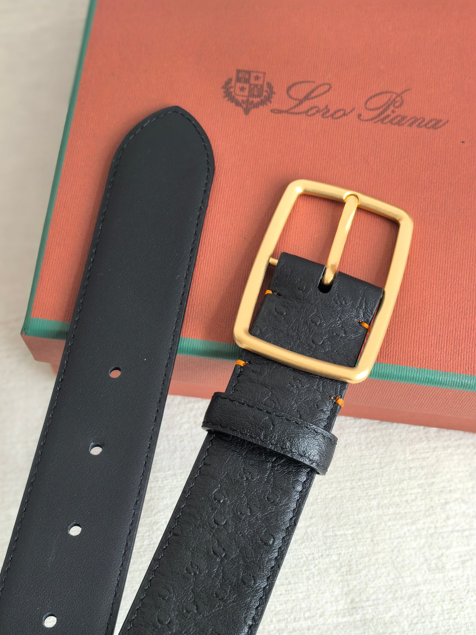 Loro Piana Men's Black Leather Belt with Gold Buckle - Premium Quality 9 a1742003631536 2100