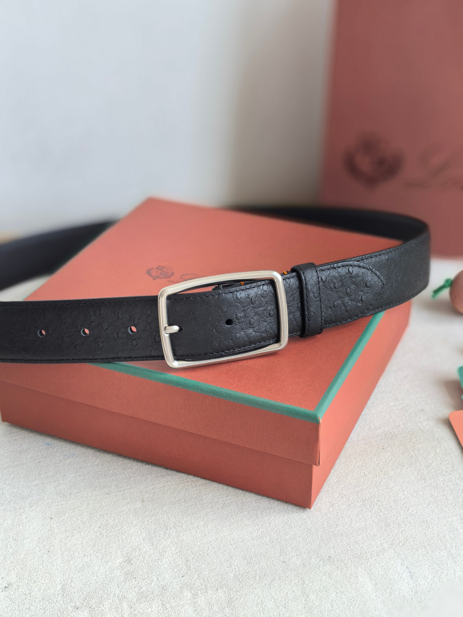 Loro Piana Men's Black Leather Belt, 3.5cm Width, Silver Buckle 5 a1742003683282 5238