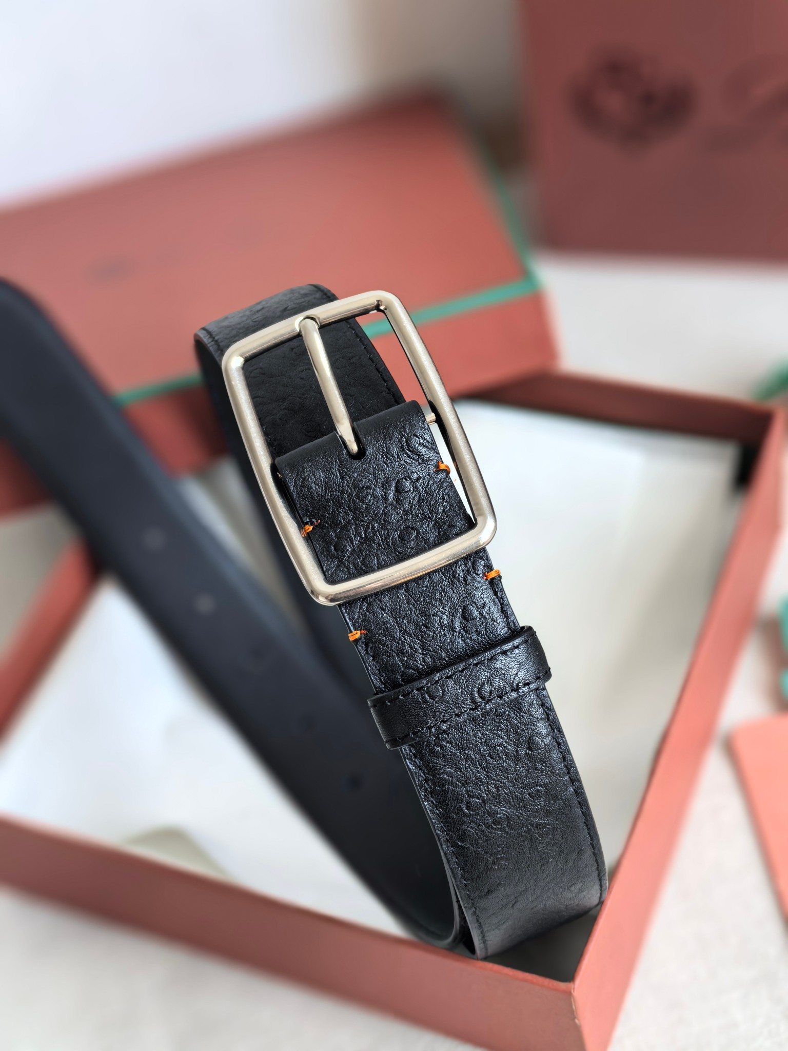 Loro Piana Men's Black Leather Belt, 3.5cm Width, Silver Buckle 3 a1742003683284 6558