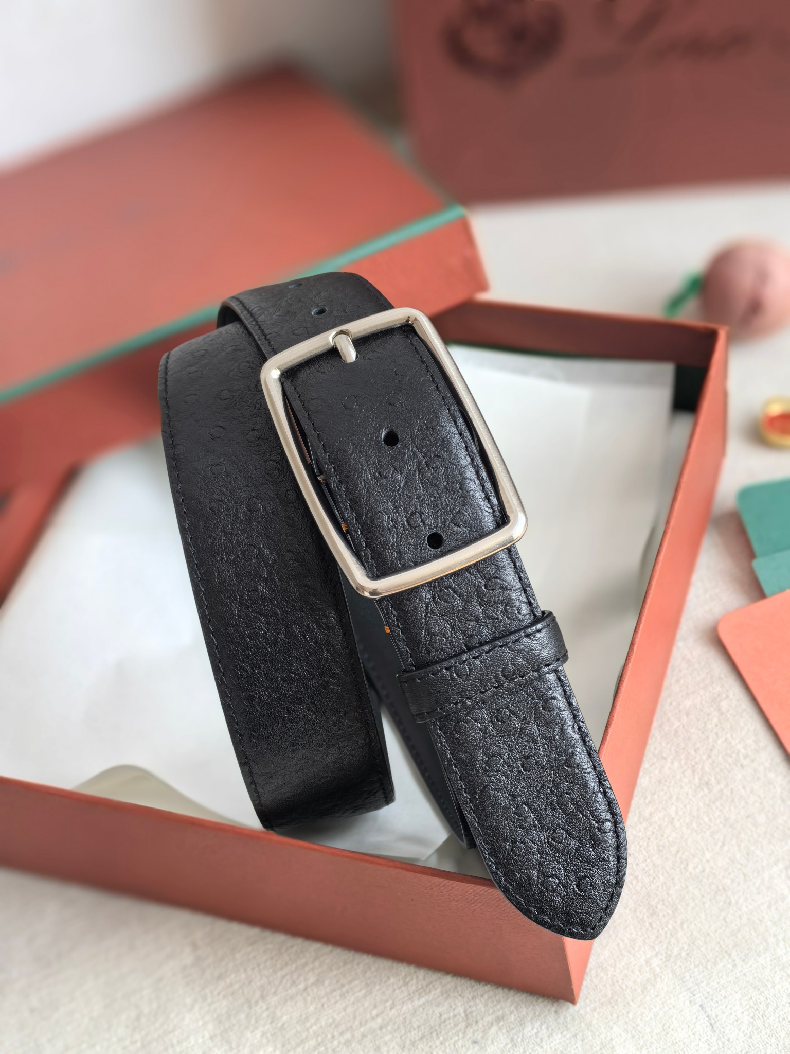Loro Piana Men's Black Leather Belt, 3.5cm Width, Silver Buckle 1 a1742003683316 1120