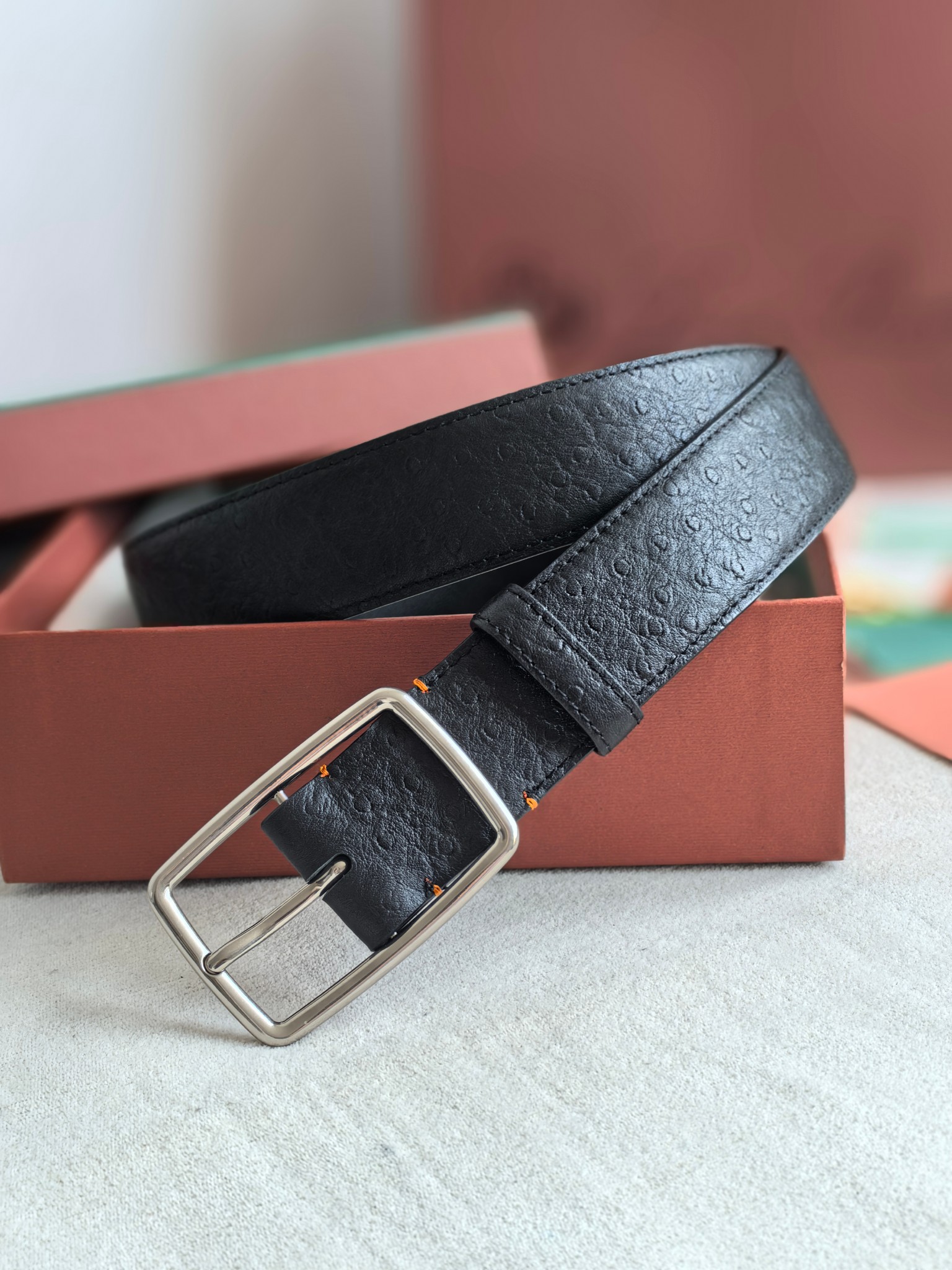 Loro Piana Men's Black Leather Belt, 3.5cm Width, Silver Buckle 4 a1742003683529 3820