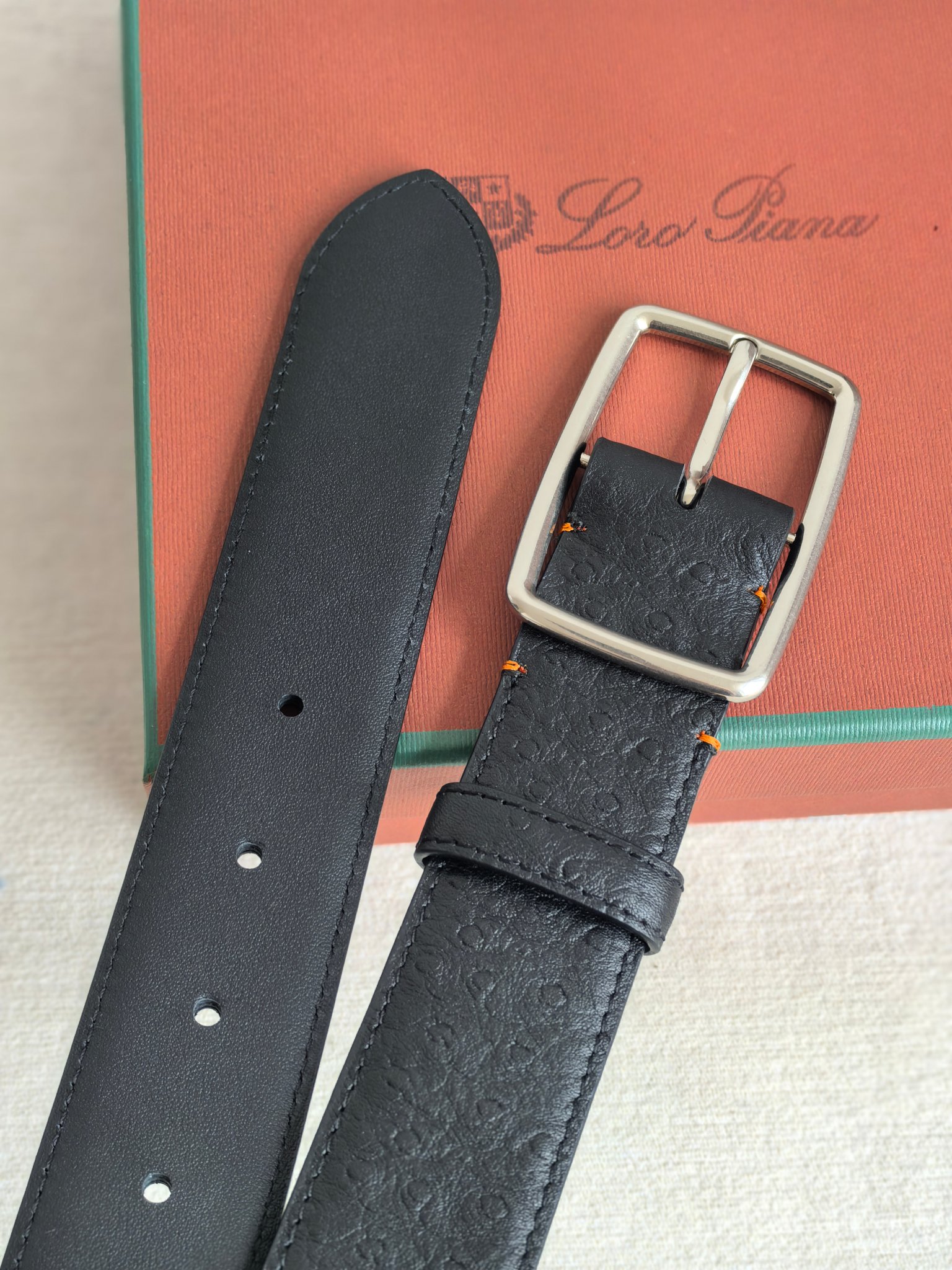 Loro Piana Men's Black Leather Belt, 3.5cm Width, Silver Buckle 8 a1742003686424 4075