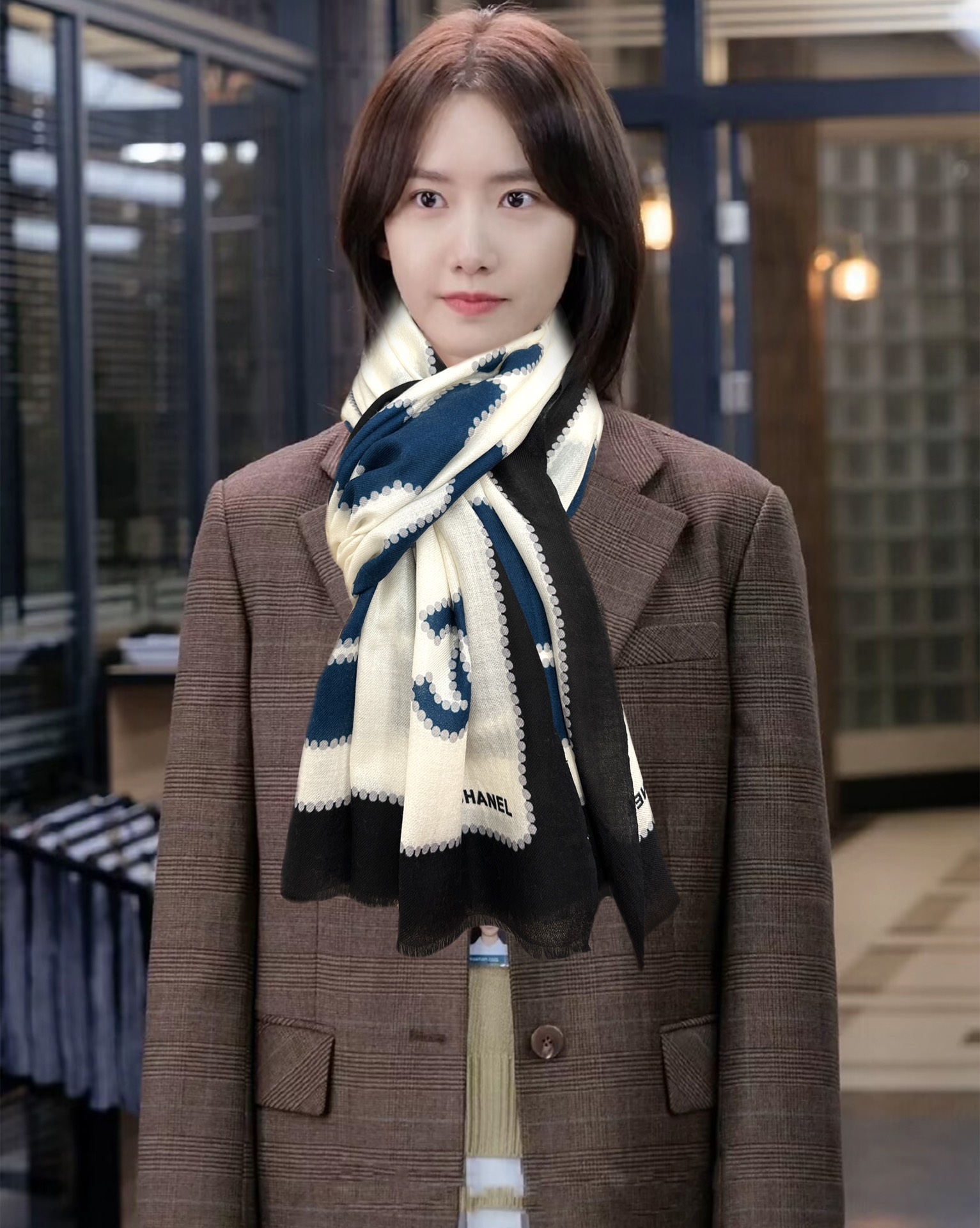 CHANEL香奈儿香水瓶羊绒围巾