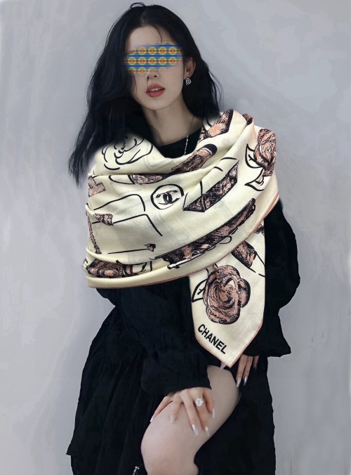 Chanel Double-Sided Camellia Scarf, 140x140cm, Silk & Cashmere Blend 1 Chanel Double-Sided Camellia Scarf, 140x140cm, Silk & Cashmere Blend