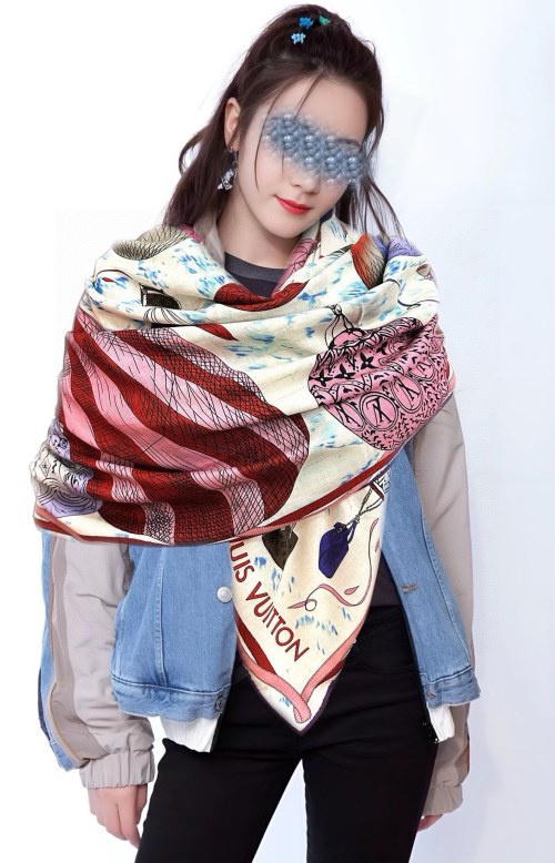 Louis Vuitton Double-Sided Hot Air Balloon Scarf - 140x140cm Silk Cashmere 1 Louis Vuitton Double-Sided Hot Air Balloon Scarf - 140x140cm Silk Cashmere