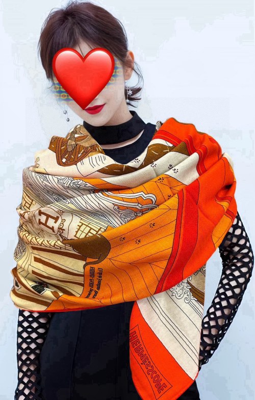 Hermès Inspired Double-Sided Cashmere Silk Scarf - 140cm Square 1 Hermès Inspired Double-Sided Cashmere Silk Scarf - 140cm Square