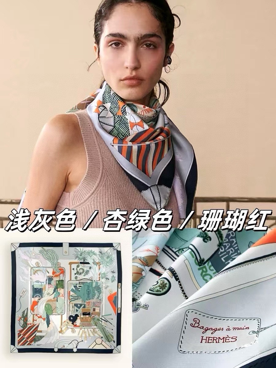 。爱 马 仕 官网同步手工卷边真丝方巾得意  这款爱马家展现强大而迷人的女性魅力精髓色此90厘米方巾推出