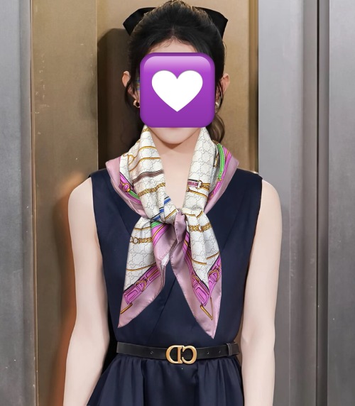 Gucci Silk Square Scarf with Leather Gucci Print - 90x90cm 1 Gucci Silk Square Scarf with Leather Gucci Print - 90x90cm