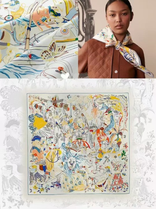 Hermes Emilie's Fantastic Night Silk Scarf 90x90cm - Designer Virginie Jamin 1 Hermes Emilie's Fantastic Night Silk Scarf 90x90cm - Designer Virginie Jamin
