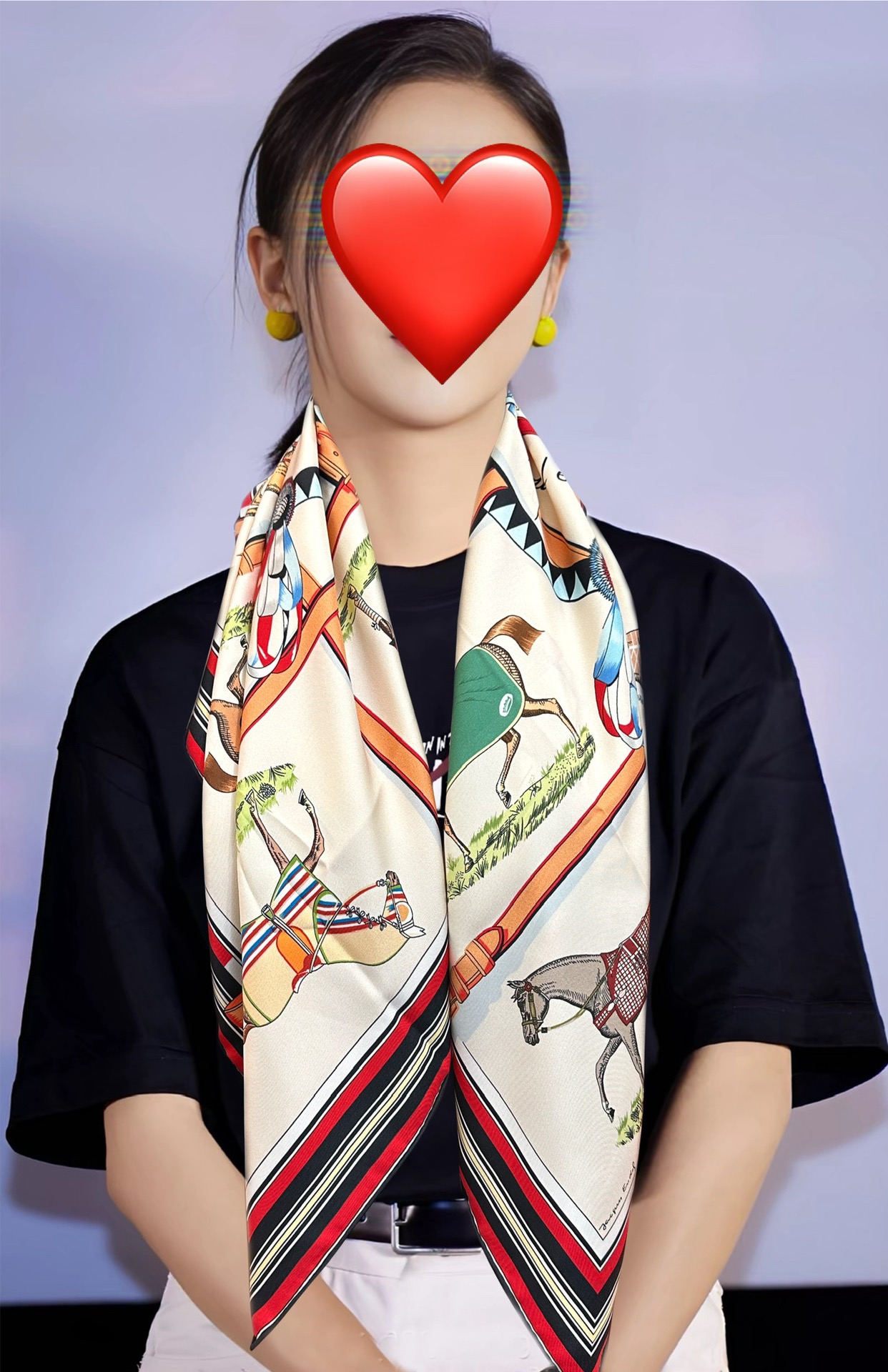 Hermes 90cm Silk Scarf with 'Cheval couverture' Print - Double-Sided
