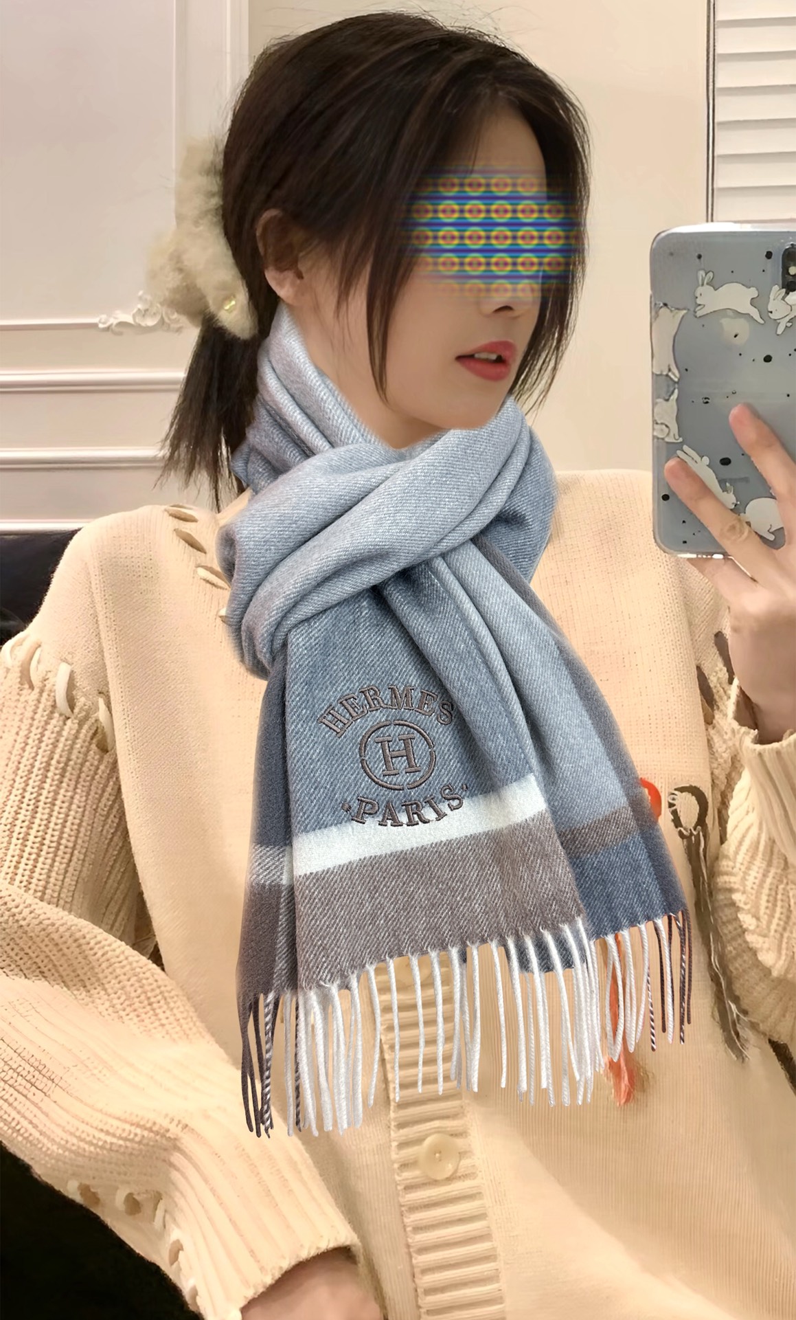  。85%羊绒 水波纹 爱马仕2025情侣款最爆款【采用内蒙古山羊绒】🎉男女士情侣款👫围巾‼️太美了😎让