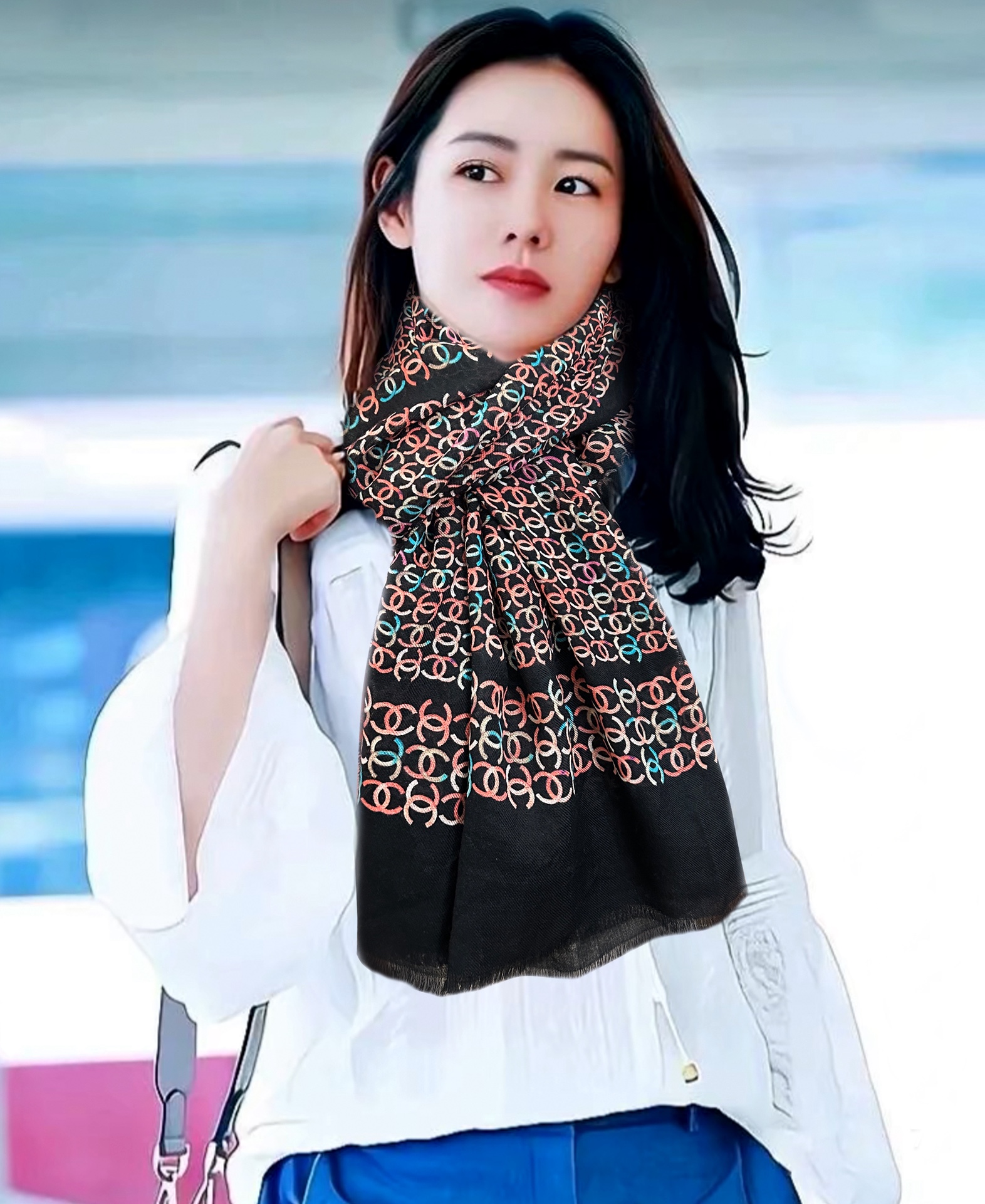 上新香奈儿2025 玫瑰顶级设计太美了，官网同步，真心赞👍【双C标志羊绒长巾】😘💍实物真心美 🎀披肩配以