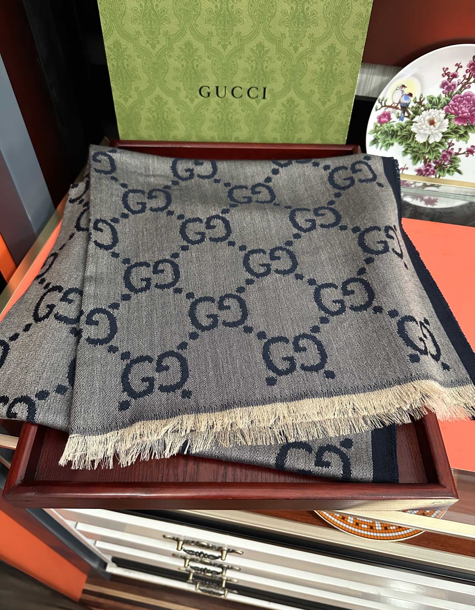 💖高品质 古奇【GG格子双面长巾】[爱心]中性款男女都可以用，😄经典GG图案是在30年代开始使用的标志性