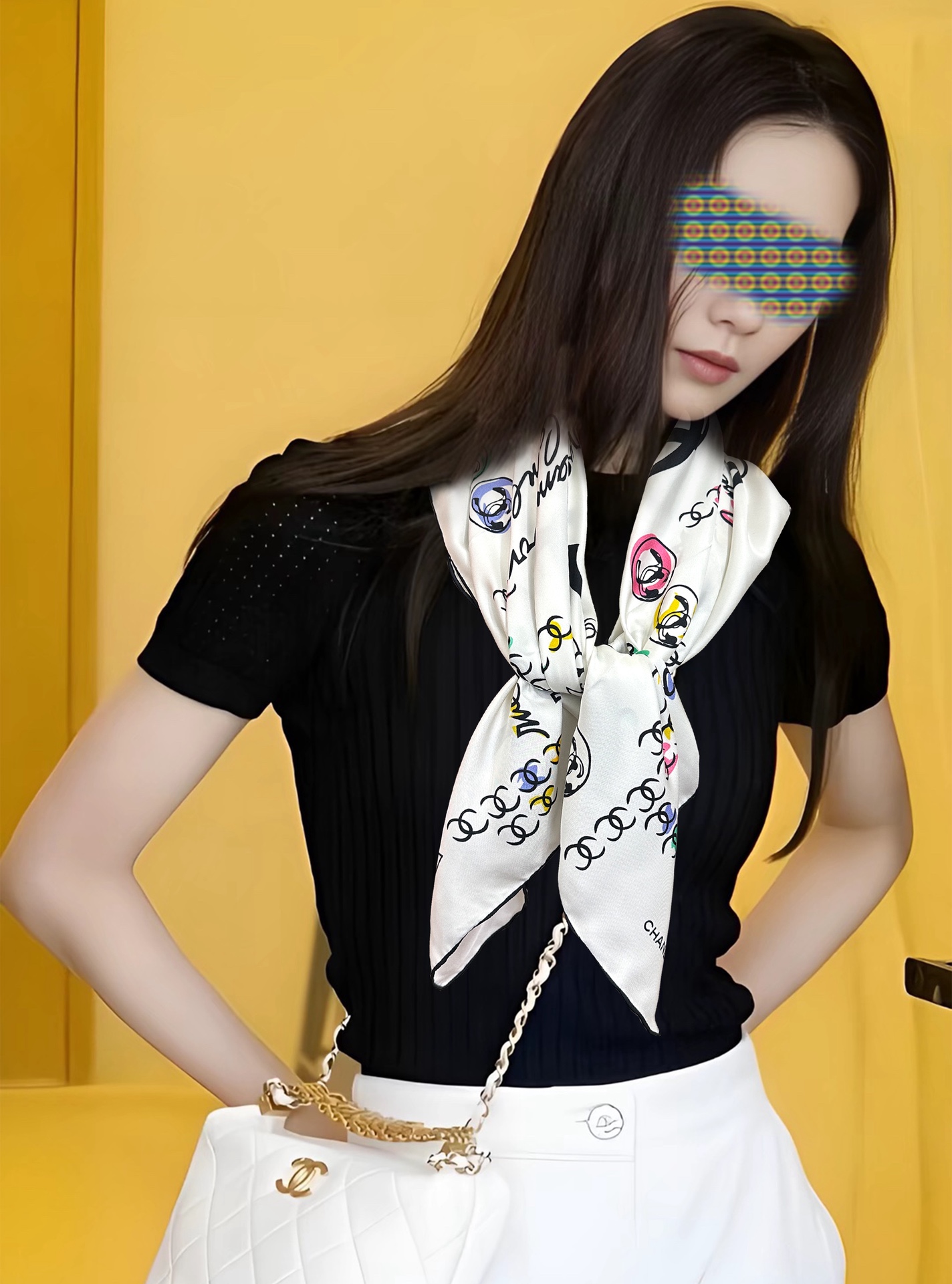 。双面同色 香奈儿18姆米 高版本👍香奶奶永远都是比较经典[發]一条印有字母Logo交织图案巧妙搭配[得