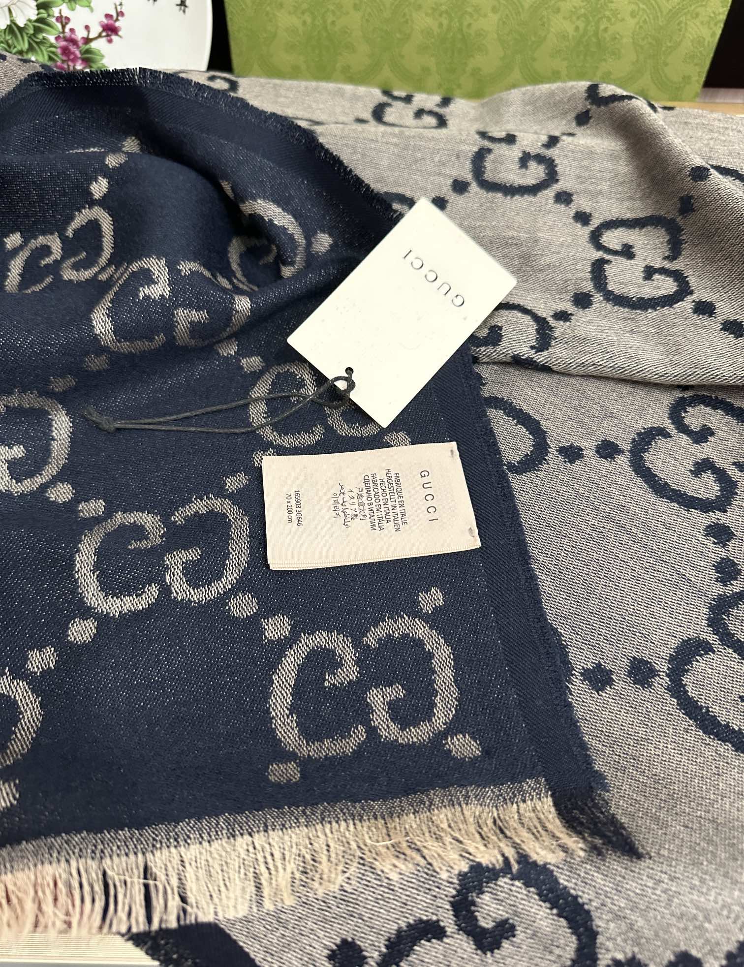 💖高品质 古奇【GG格子双面长巾】[爱心]中性款男女都可以用，😄经典GG图案是在30年代开始使用的标志性