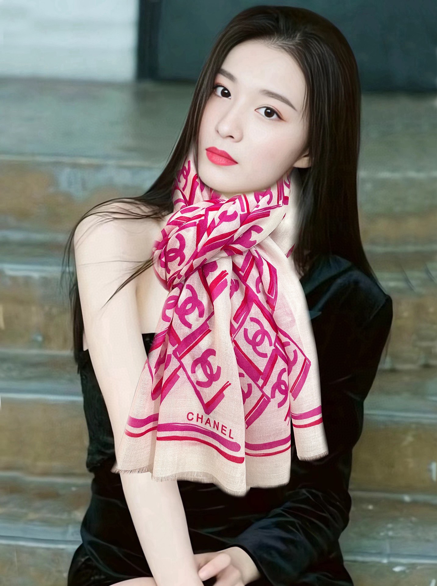 新款 小香2025最新款[爱心]真心赞👍【双c羊绒长巾】😘💍实物真心美 🎀披肩配以印花💓💃🏻无论设计喷绘