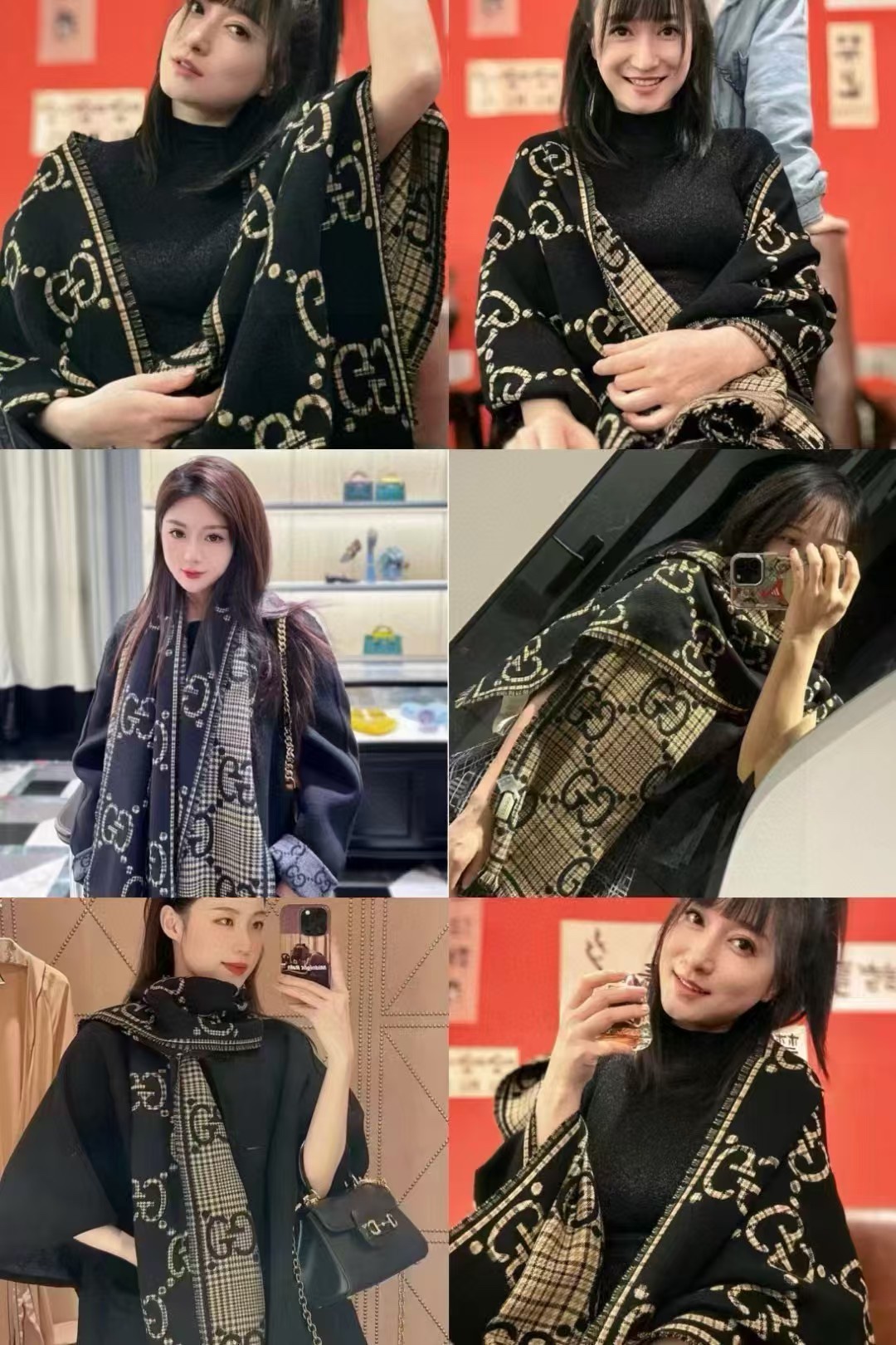 。【高品质】古驰 格纹大G羊毛围巾🧣又是一个秋冬王炸单品[礼物]经典GG图案是品牌在30年代开始使用的标