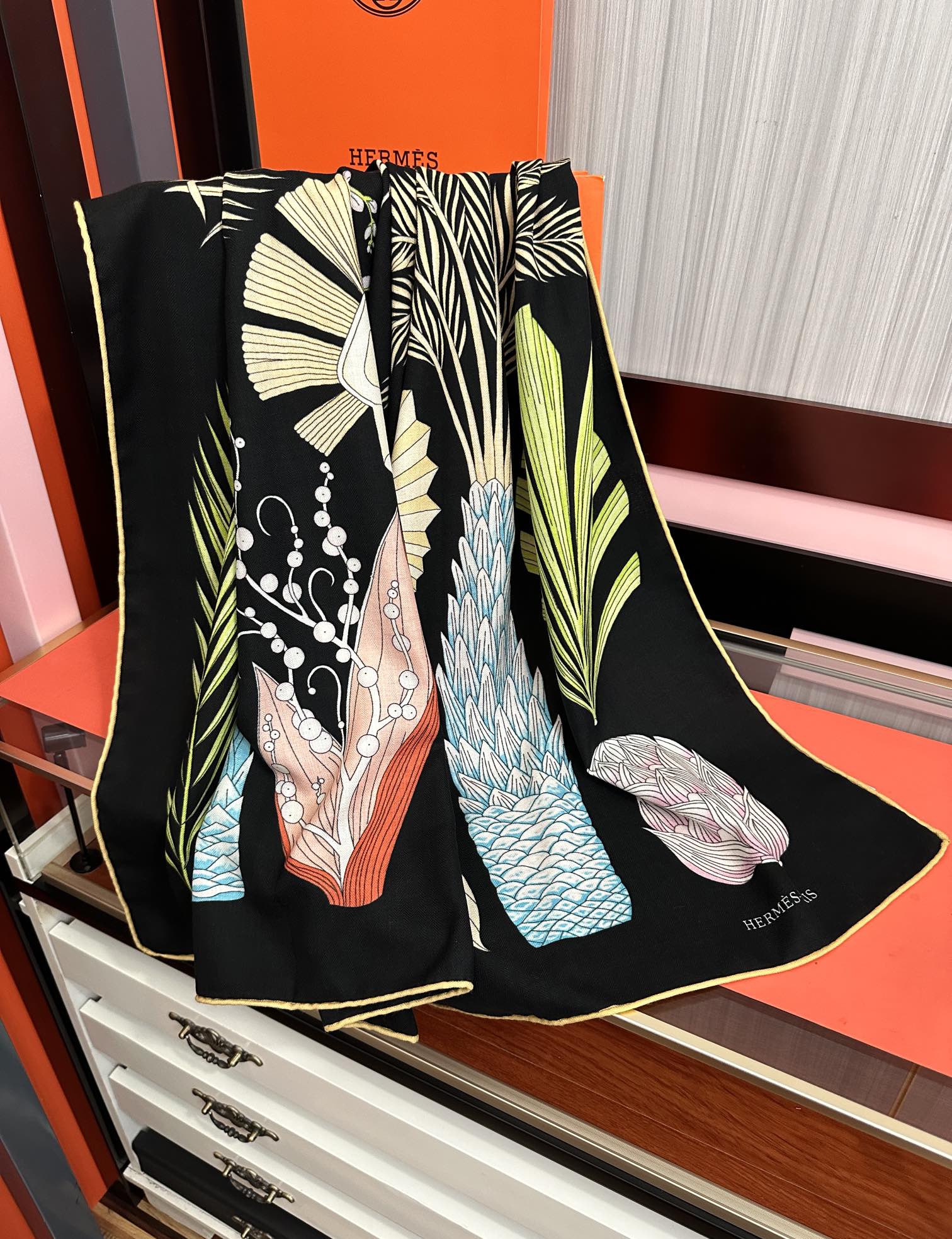 Hermès 2050爱马仕 ZG同步菠萝 大家 尺寸:140X140、材质：30%真丝+70丝绒，2⃣ 色