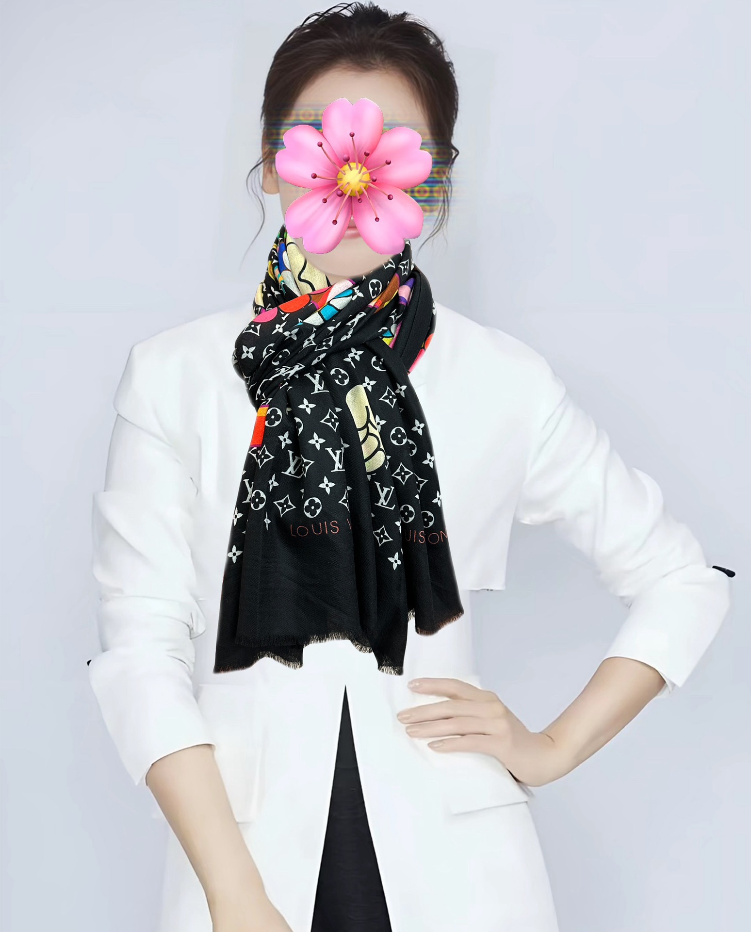 。L V 2026 最新款[得意]顶级设计太美了，真心赞👍【羊绒长巾】😘💍实物真心美 🎀披肩配以印花💓💃