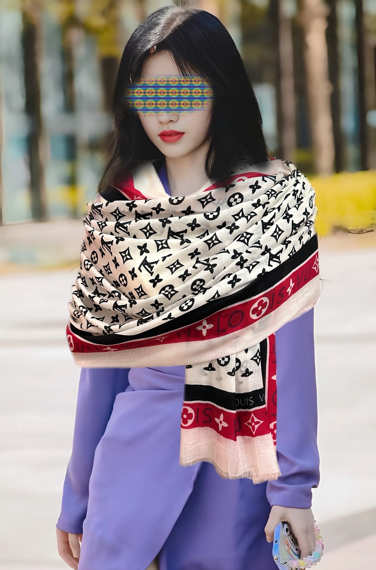 。上新LV 2026。最新款[庆祝]顶级设计太美了，真心赞👍【双面戒指绒长巾】😘💍实物真心美 🎀披肩配以