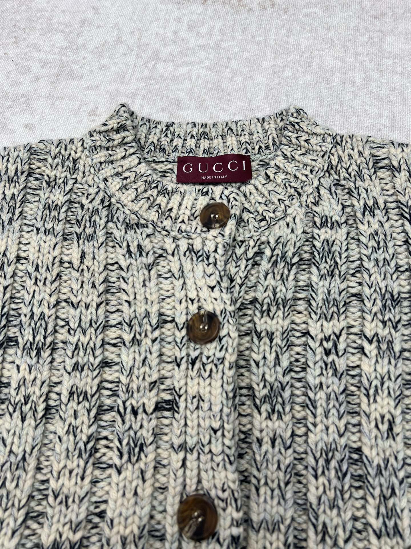 Gucci Women's Knitwear Wool Blend Cardigan Sweater - Cream/Gray 4 i1759639402 7129 0
