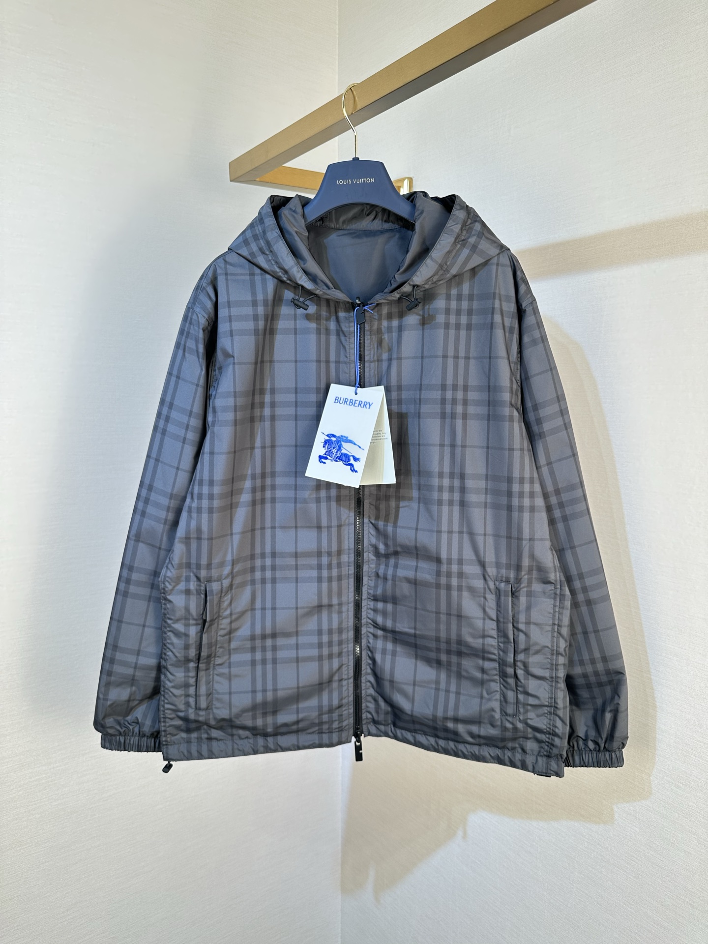 P420 Burberry SS26 chaqueta con capucha a cuadros de doble cara, talla de hombre: 48.50 52.54.56