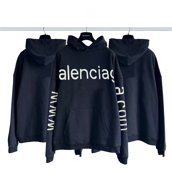 Balenciaga Buy Clothing Hoodies Black Embroidery Cotton Hooded Top