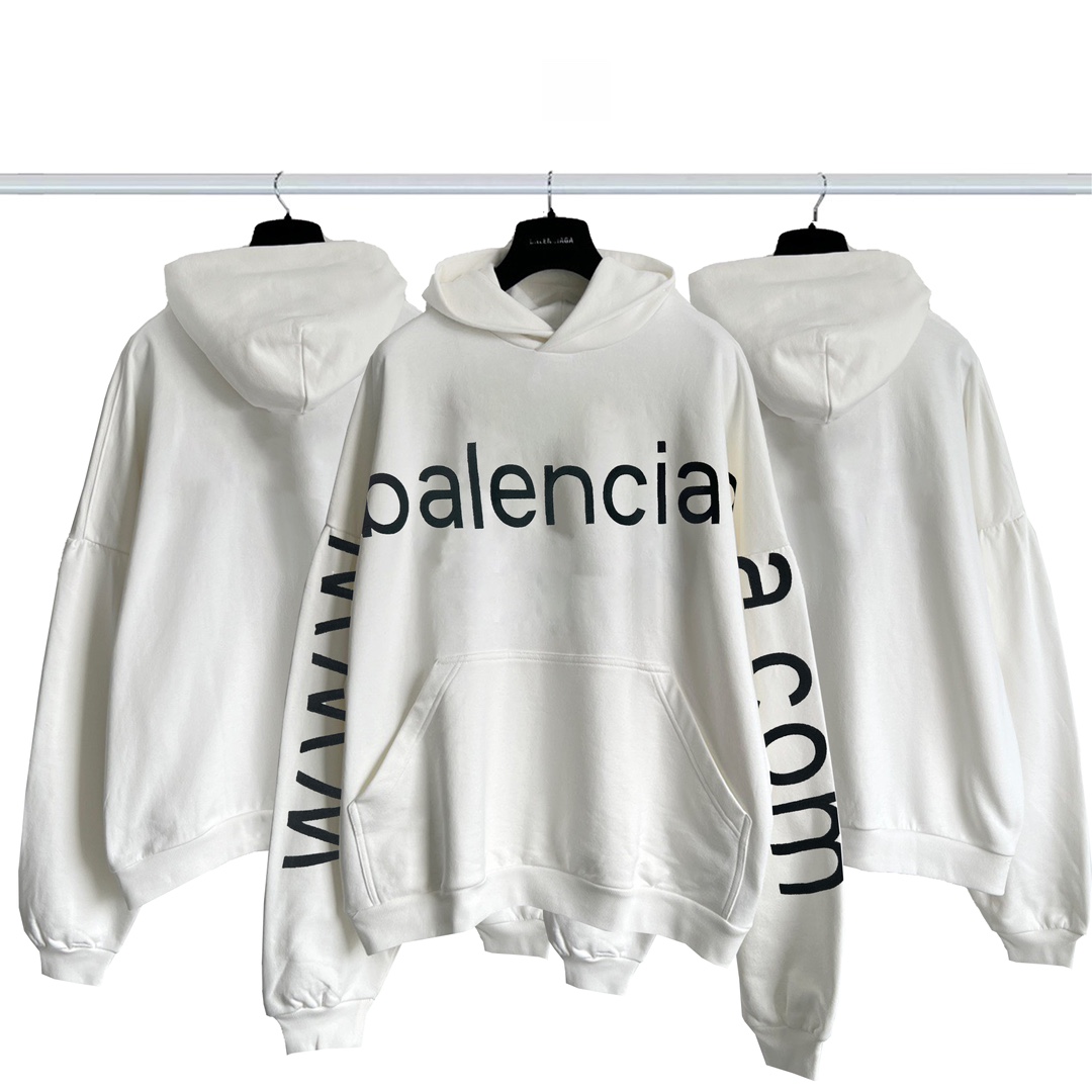 Balenciaga Clothing Hoodies White Embroidery Cotton Hooded Top