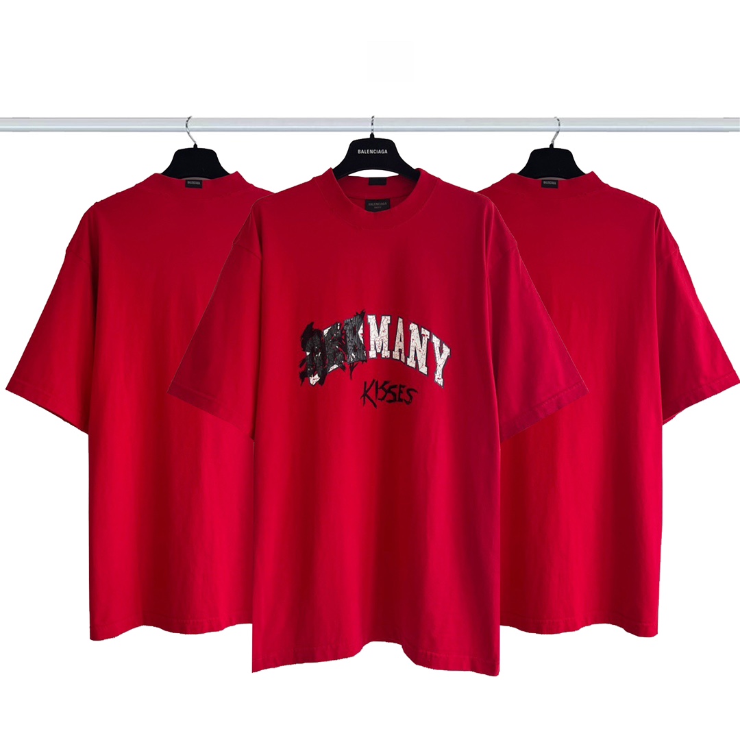 Balenciaga Clothing T-Shirt High Quality Designer Replica
 Red Printing Cotton Short Sleeve