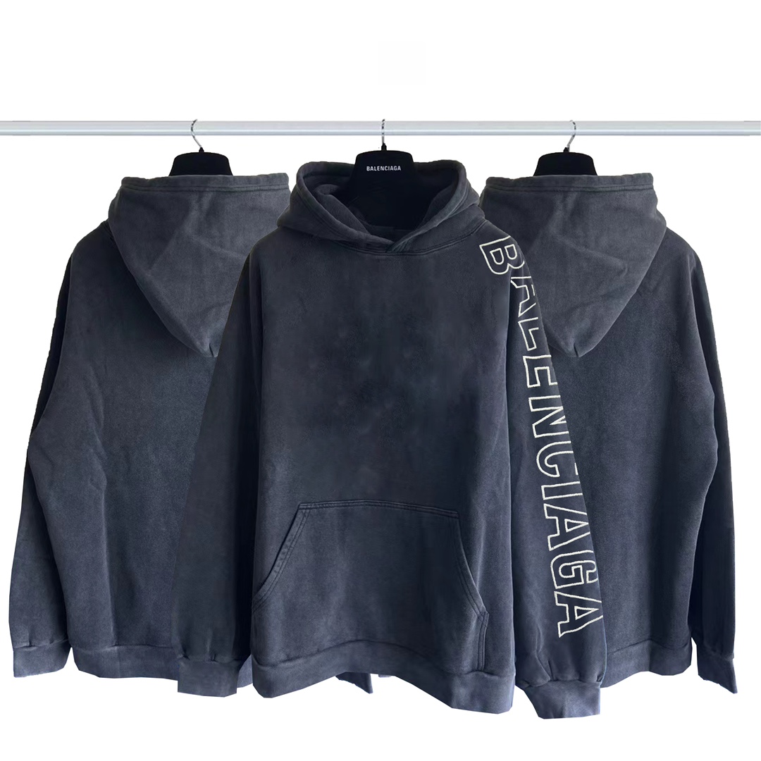 High Quality
 Balenciaga Clothing Hoodies Black Embroidery Cotton Hooded Top