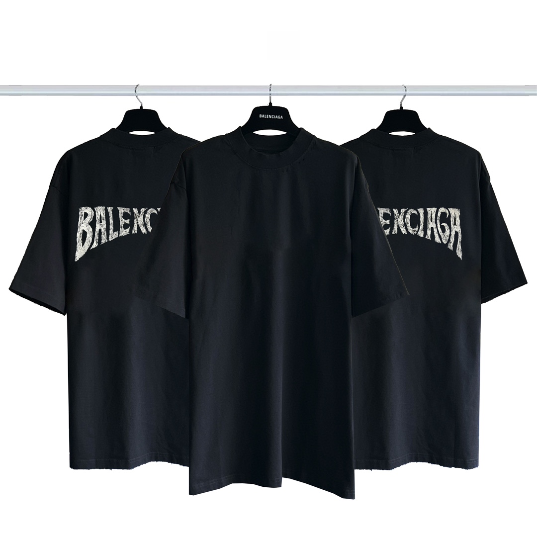 Fashion
 Balenciaga Clothing T-Shirt Black Printing Combed Cotton Short Sleeve