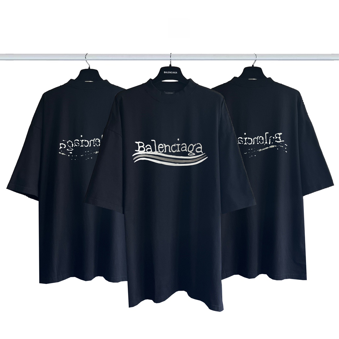 Balenciaga Clothing T-Shirt Fake High Quality
 Black Printing Combed Cotton Short Sleeve