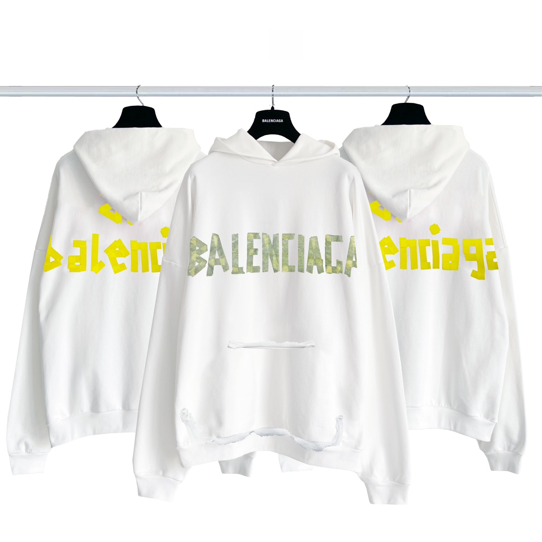 Balenciaga Clothing Hoodies White Yellow Cotton Hooded Top