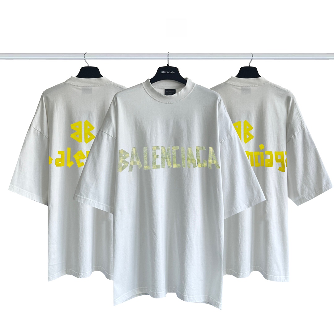 Balenciaga Clothing T-Shirt Designer Replica
 White Yellow Short Sleeve