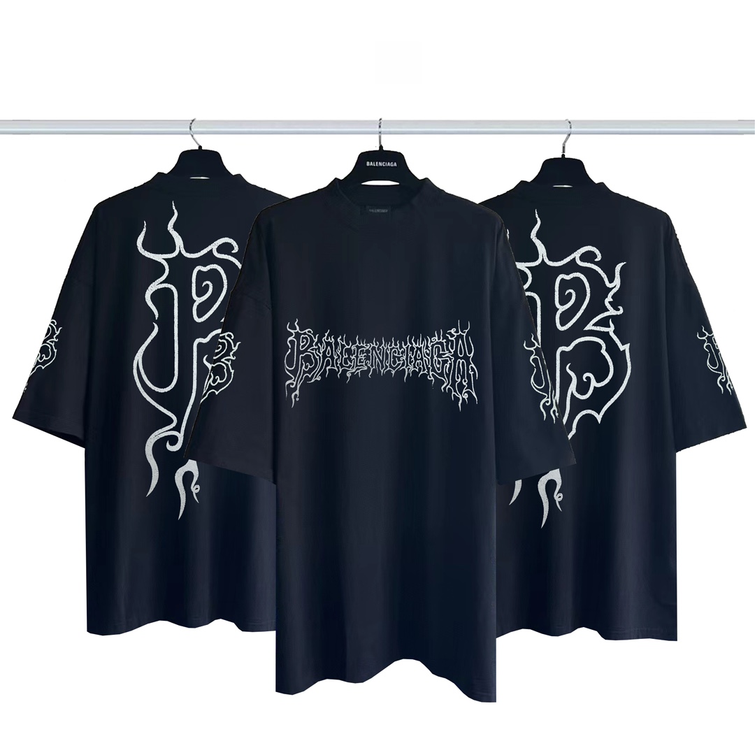 Balenciaga Clothing T-Shirt Buy First Copy Replica
 Black Printing Combed Cotton Short Sleeve
