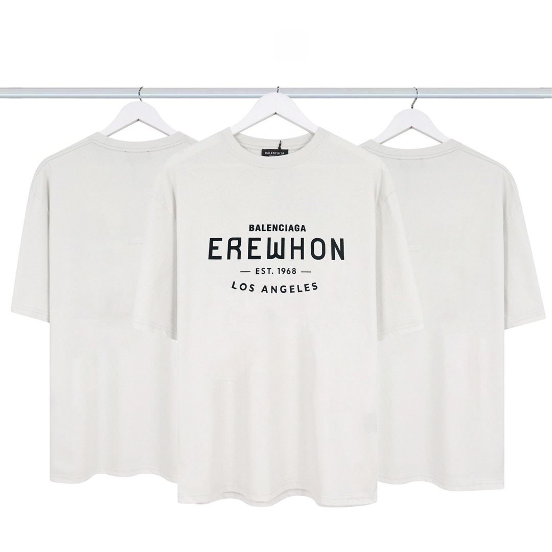 Balenciaga Clothing T-Shirt Grey White Printing Combed Cotton Short Sleeve